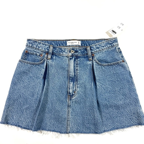New Abercrombie High Rise Pleated A Line Denim Skirt Mini - Picture 1 of 7